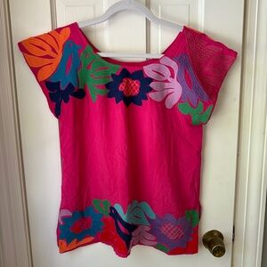 J. Marie Embroidered Tropical Pink Top | Small